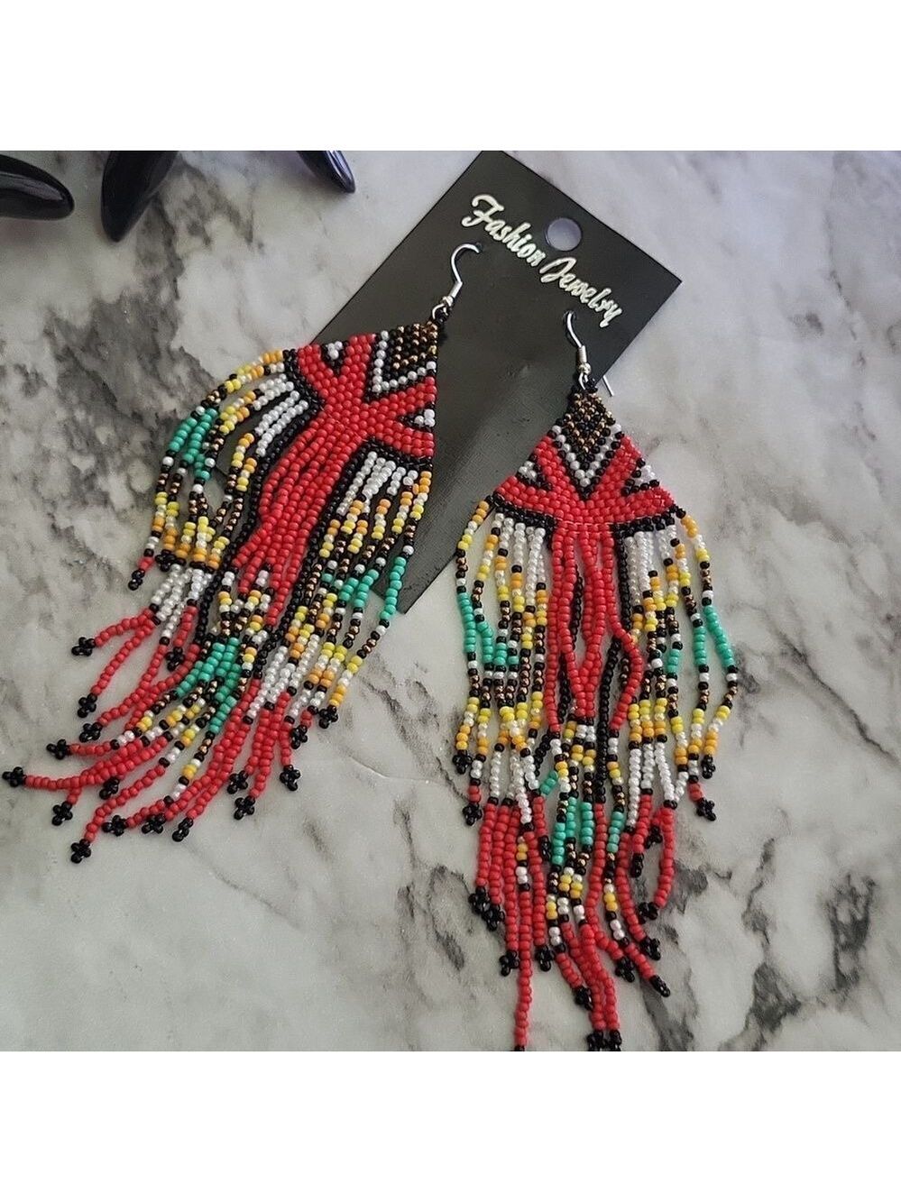Handmade Native American-Style Beaded Tassel Fashion* Earrings Extra Long 1 pair